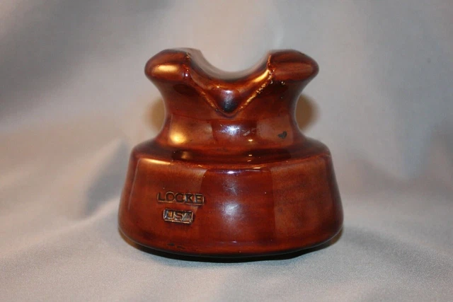 Vintage LOCKE Medium Brown Ceramic Porcelain Insulator USA 3 3/8"