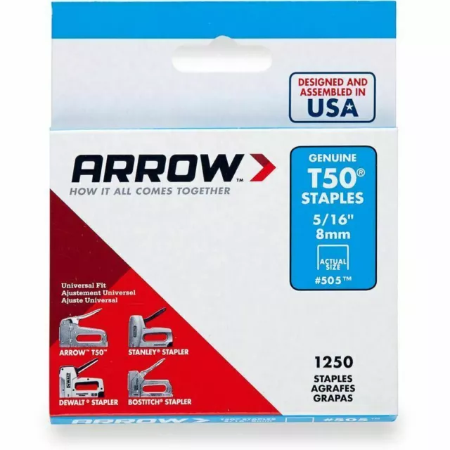 Arrow T50 5/16" - 8mm Heavy Duty Staples 505 (1250pcs) Stanley Dewalt Universal