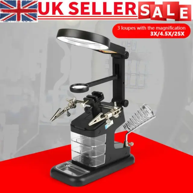 Soldering Iron Workstation Stand Helping Hands Magnifying Glass Auxiliary Clip