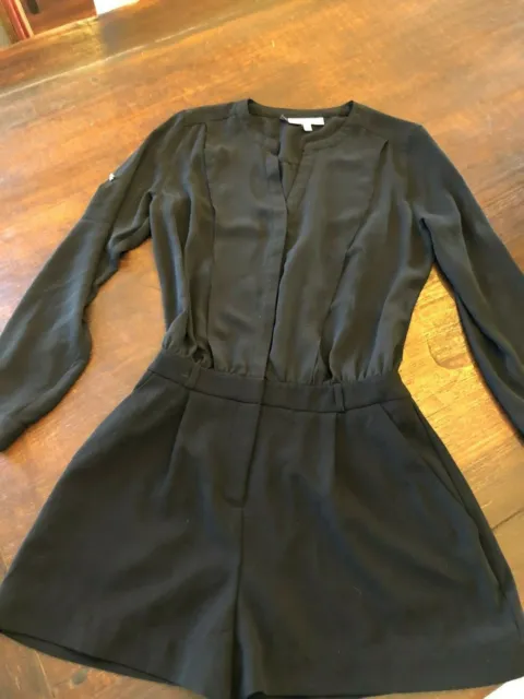 Jennifer Lopez Black Romper Front Buttons Side Pockets Long Sleeves Size 0