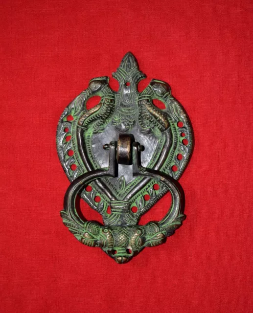 Double Peacock Yali Knocker Brass Heart Shape Doorbell Welcome Door Handle HK382