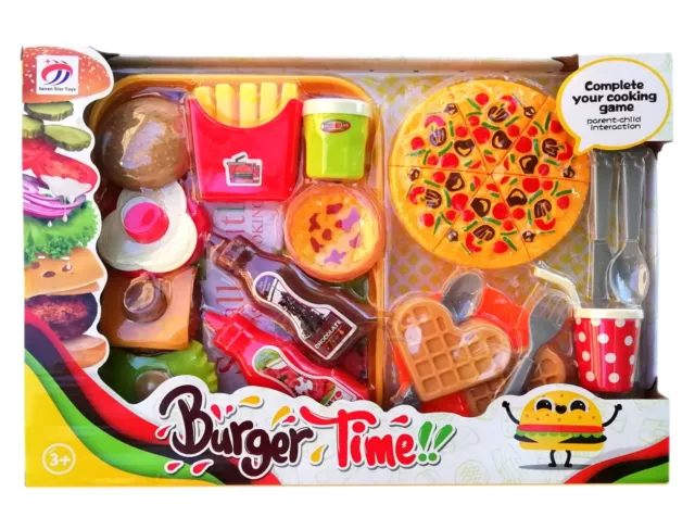 Set Juego Hamburguesa Pizza Escudo Señal Juguete Playset para Niños Con Comida 2