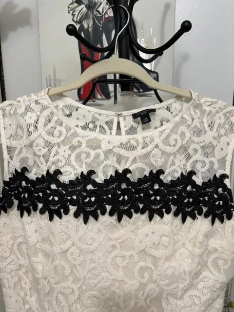 Ann Taylor Floral Lace Overlay Sheath Dress, Cream Sleeveless Women's 12P