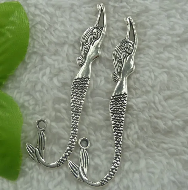 Free Ship 52 pcs tibet silver mermaid bookmarks 81x21mm B2299