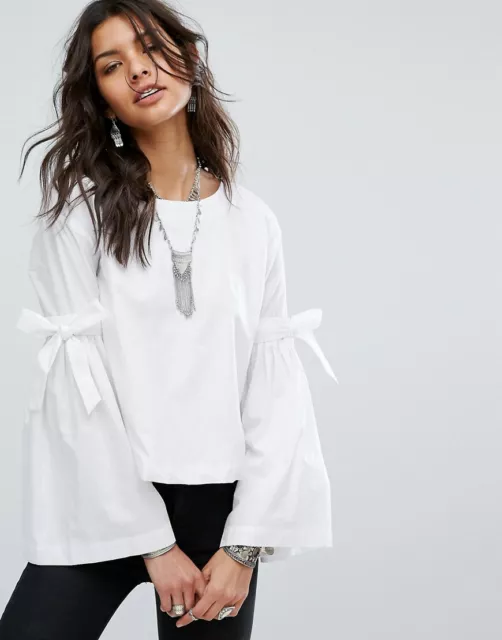 FREE PEOPLE Women's Size XS White Cropped Flared Long Sleeve Poplin Blouse Top