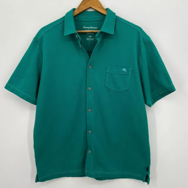 Tommy Bahama Short Sleeve Button Shirt Men's L Green Island Zone Supima Cotton