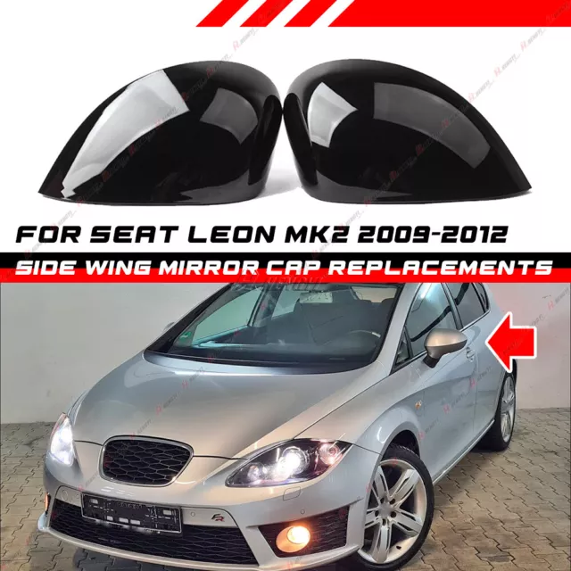 Spiegelkappen Spiegel Gehäuse Glanz Schwarz für Seat Leon MK2 Facelift 2009-2012