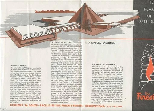 The Fireside Placemat Highway 26 Fort Atkinson Wisconsin TIKI 1973