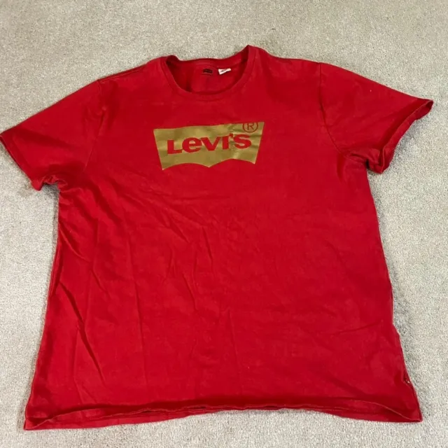 Levi's T Shirt Mens Extra Large Red Yellow Casual Logo Short Sleeve Cotton