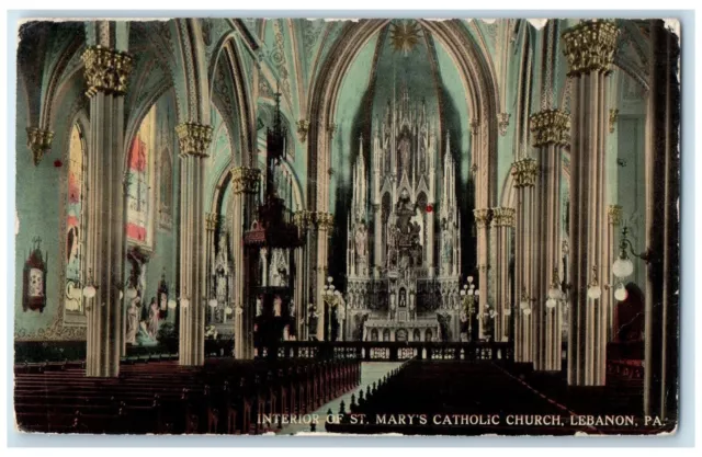 c1910 Interior St Mary Catholic Church Lebanon Pennsylvania PA Unposted Postcard