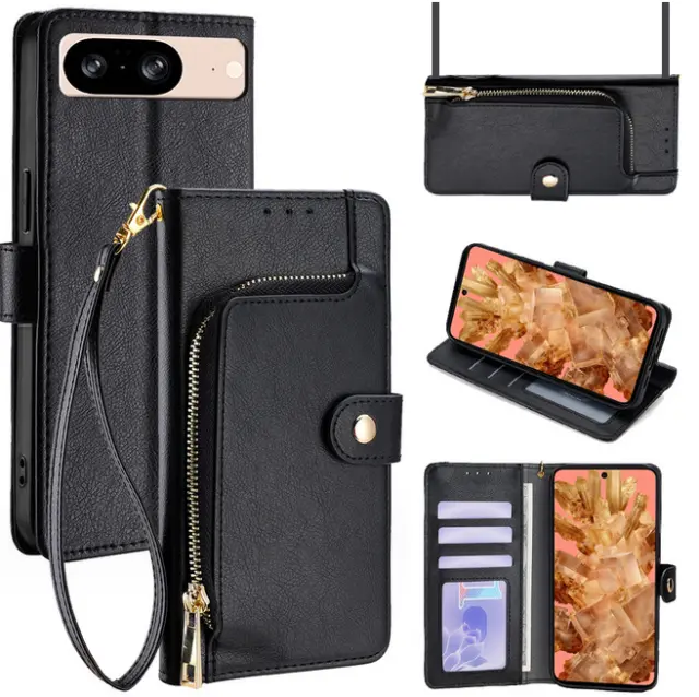 For Samsung Galaxy Z Fold 2 3 4 5 Zipper PU Leather Wallet Crossbody Card Case