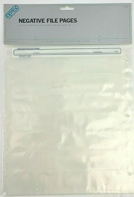 35mm Negative File Storage Pages 25 Pack 7 Strips of 6 Negatives Optex NEW