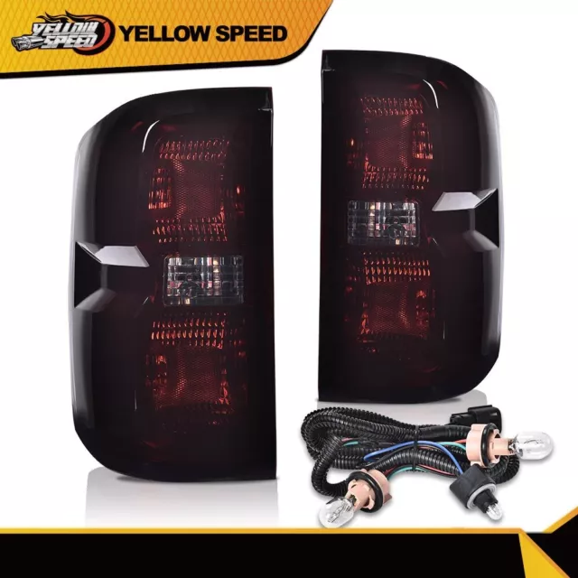 Fit For 14-19 Silverado Smoke Lens Rear Tail Light Brake Lamp W/ Wiring Harness