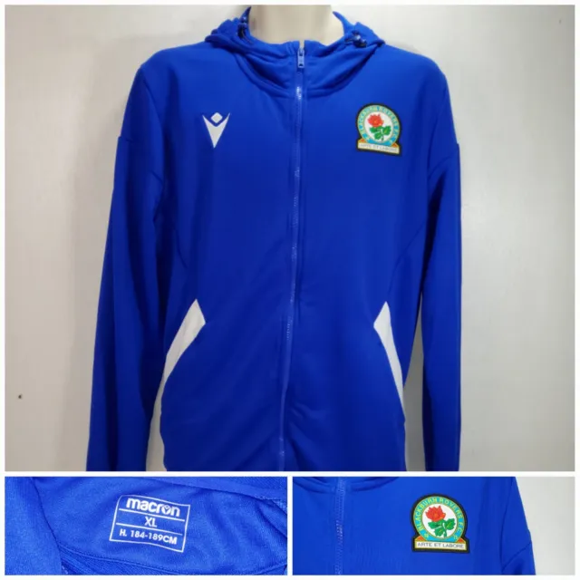 Blackburn Rovers Football Club Full Zip Hoodie Blue Macron UK Size XL