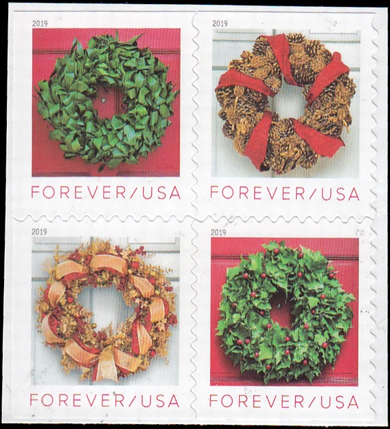 US Stamp #5424-5427 - 2019 55¢ Holiday Wreaths (Forever), MNH VG (Set of 4)