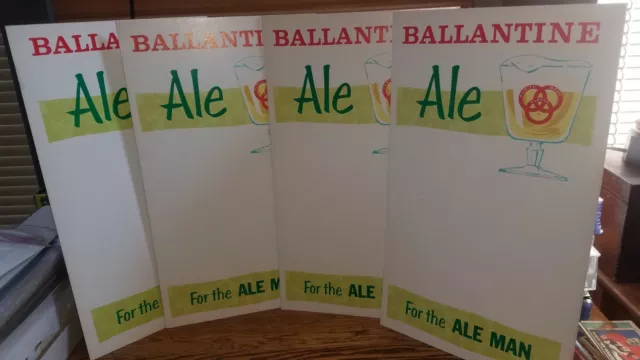 4 unused 1963 BALLANTINE ALE cardboard ad boards 16 1/2 x 9 3/4  For The Ale Man