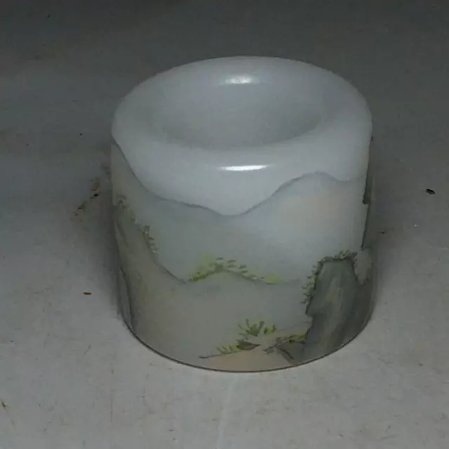 Exquisite Old Chinese Chinese glaze Hand Painted landscape Pull finger Ring 6802