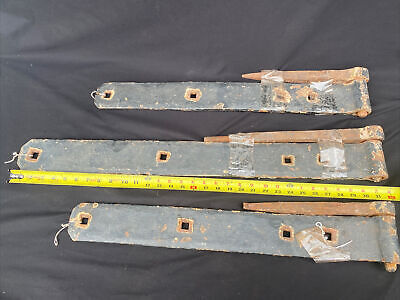 3  Forged  Iron Barn Garage Door Strap Pintle Hinges Old Shed