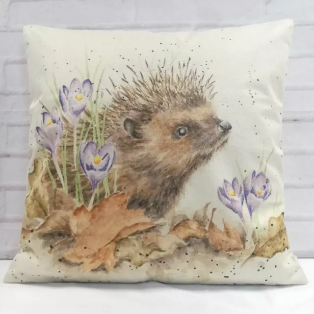 Hedgehog Cushion Cover Decorative Country Style Animal Print Farmhouse Gift 18"