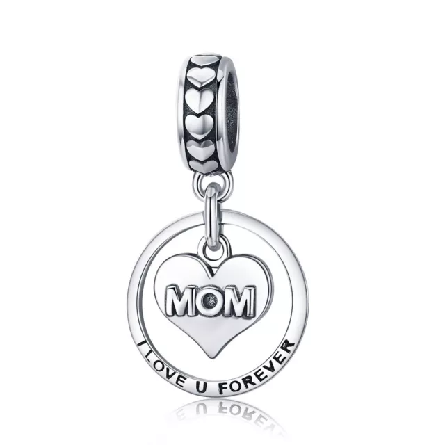 BAMOER Authentic.925 Sterling Silver Charm Mother's love Dangle MOM for Bracelet