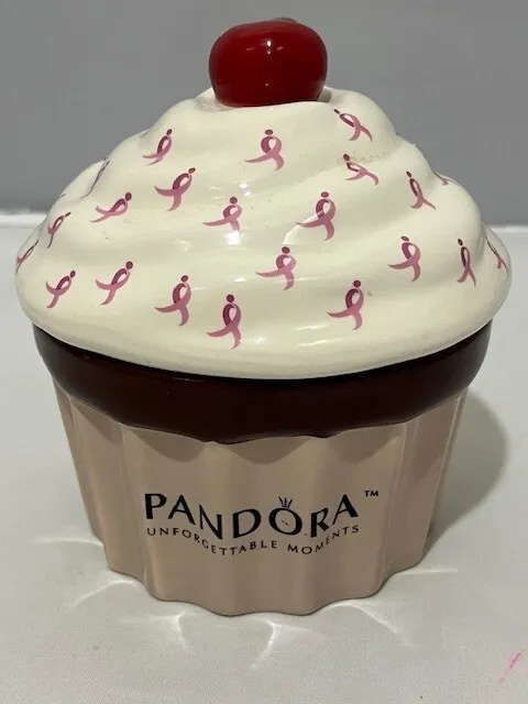 Pandora Unforgettable Moments  Breast Cancer Ribbons Cupcake Ceramic Jewelry Box