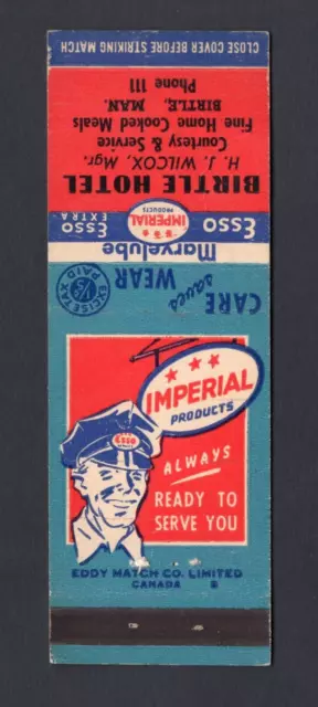 Canada Birtle Manitoba MATCHBOOK Cover 1950s Hotel ADVERTISING Imperial Oil Esso