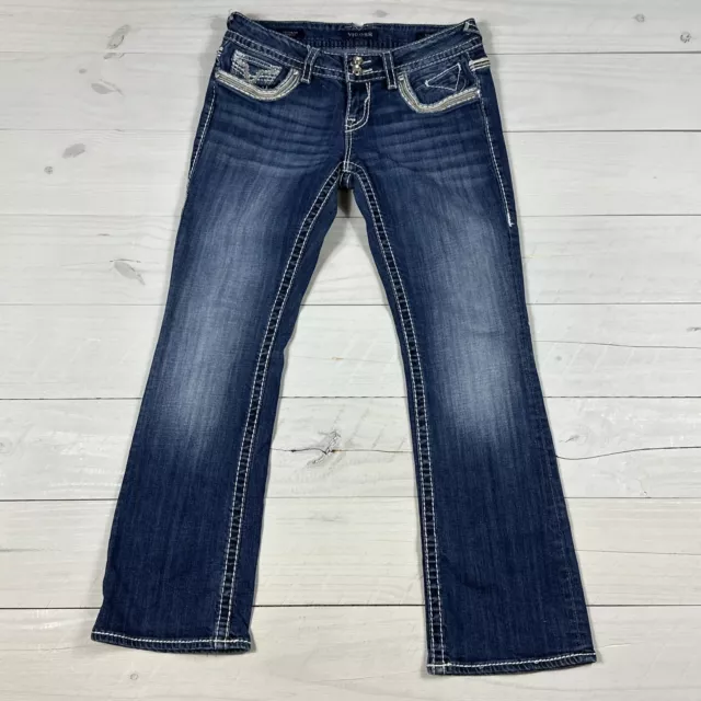 Vigoss Jeans Women's 7/8 The Chelsea Bootcut 30x31 Blue Embroidered Distressed