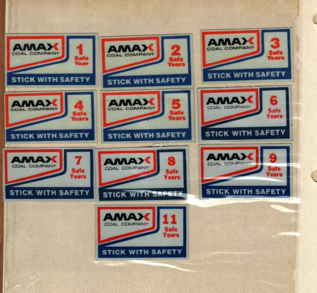 Lot Of 10 Amax Coal Co. Safe Years Coal Mining Sticker # 41