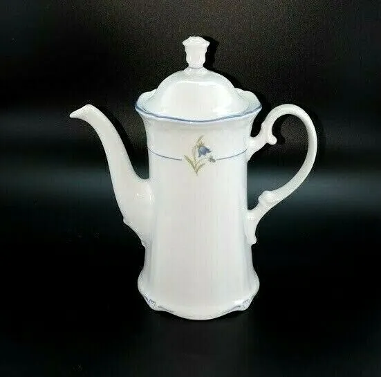 Eschenbach Bavaria Germany White Bone China Pitcher with Blue Bell Flowers 9 in.