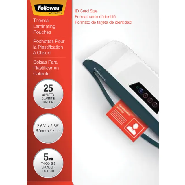 Fellowes 52007 Unpunched Laminating Pouches for ID Cards - 25-Pack