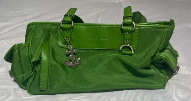 Tommy Hilfiger Lime Green Canvas and Leather bag purse satchel top handle