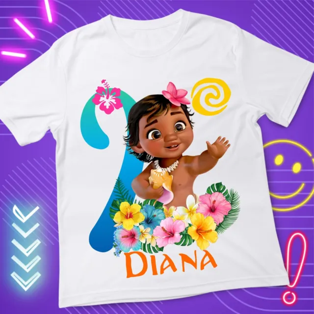 Moana Birthday Custom T shirt Kids Size 2 White Crew Neck