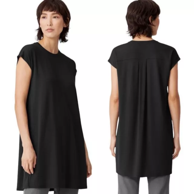 Eileen Fisher Jersey Cap Sleeve Black Dress Size XS