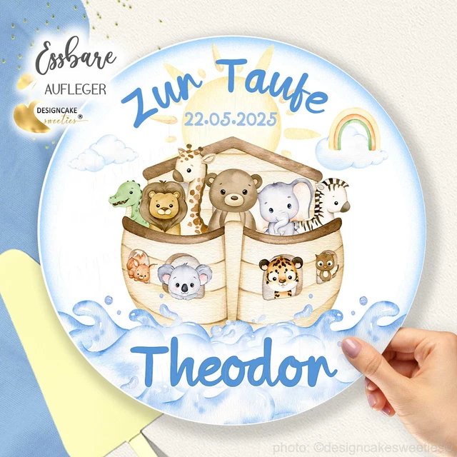 TORTENAUFLEGER TAUFE ARCHE Noah Tiere Regenbogen Sonne personalisiert ...