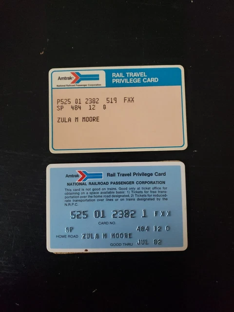 Vintage Lot AMTRAK Rail Travel Privilege Card Ntnl Railroad Passenger Corp.