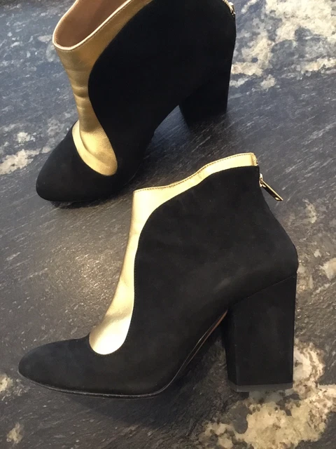 Magnifique boots daim noir cuir doré Sonia Rykiel 37,5 tbe authentique