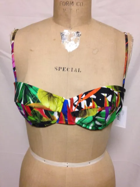 Milly Cabana Maxime Bikini Top  Multi Leaf Print  New w/ Tags