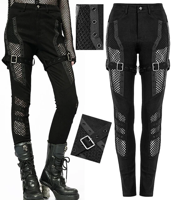 Jeans pantalon résille gothique punk lolita sexy rock sangles oeillet PunkRave