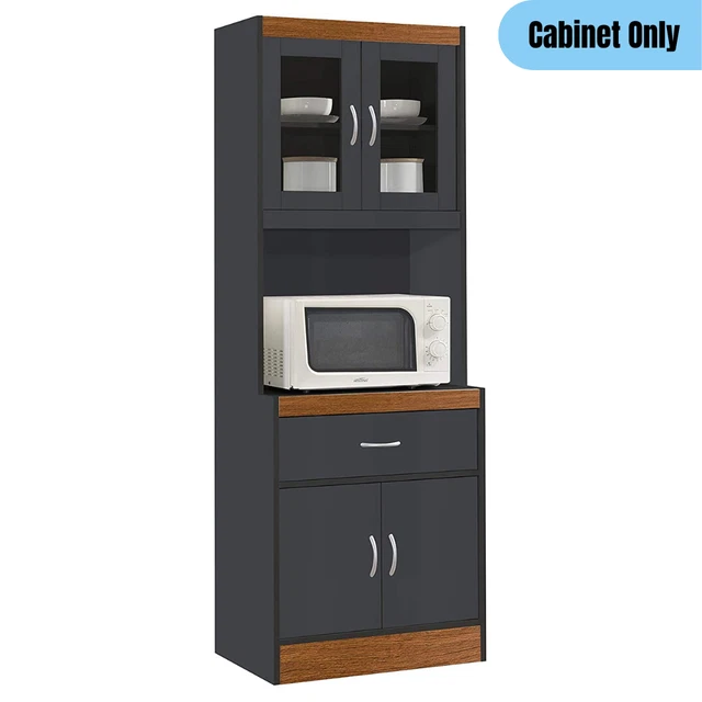 Kitchen Microwave Cabinet 4-Doors 1-Drawer Storage Organizer Gray/Cherry Finish
