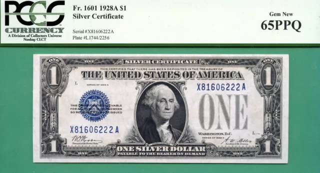 1928A $1 SC - PCGS GEM 65 PPQ - Fr 1601 XA block - 1928A $1 SC - PCGS GEM 65 PPQ