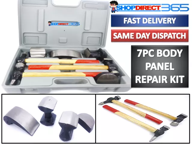 7Pc Car Dent Auto Body Panel Repair Tool Kit Handles Beating Dollie Hammers 1513