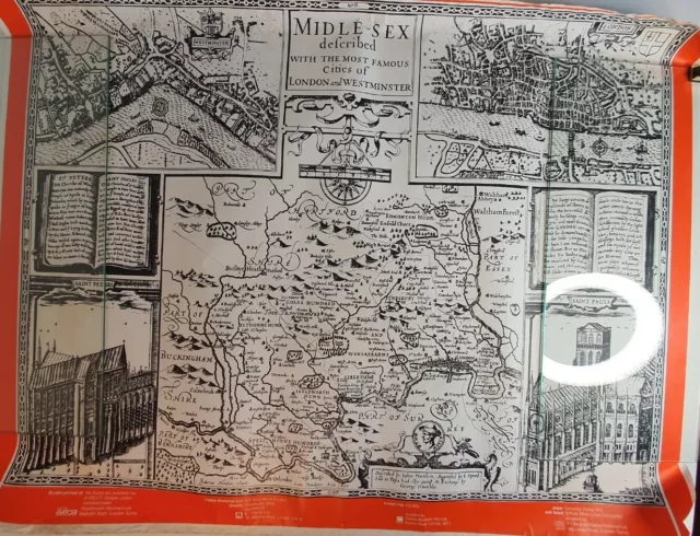 Vintage Midle-Sex Deferibed Cities of London Westminster Poster Map 120cm B&W