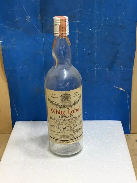 Vintage 1960s White Label DEWAR’s Scotch Whiskey BOTTLE Empty Brooklyn Navy Yard