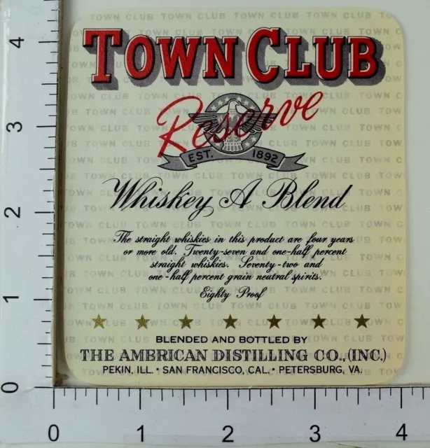 1950's-60's Vintage Town Club Reserve Whiskey A Blend Label Bottle