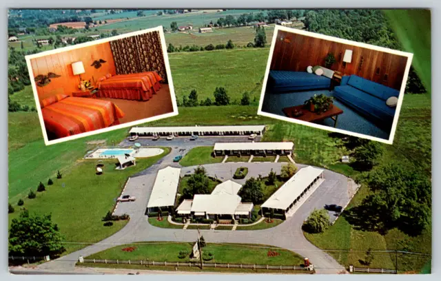 c1960s Mel Manor Motel Owasso Michigan Aerial View Vintage Postcard