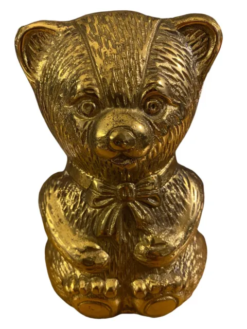 MCM Solid Brass Teddy Bear Bookend Only One End Textured with Bow