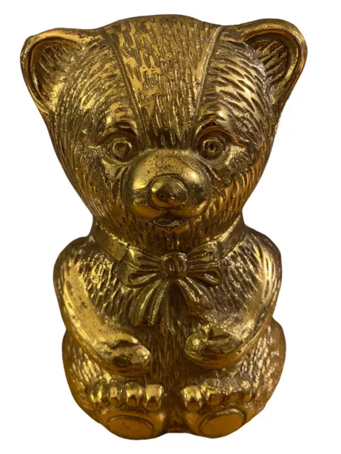 MCM Solid Brass Teddy Bear Bookend Only One End Textured with Bow