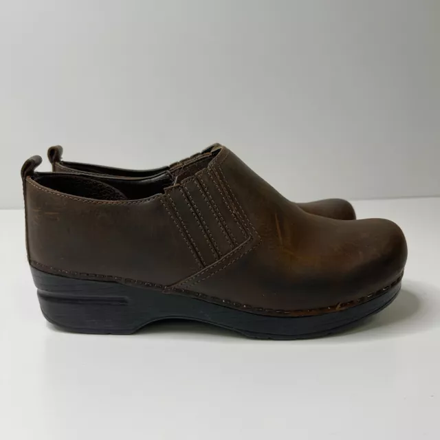 DANSKO ~ PIET Brown Leather Clogs Slip On Professional Womens Shoes ...