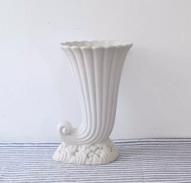 Vintage Cornucopia Vase White Dartmouth Pottery Traditional Flower Arranging