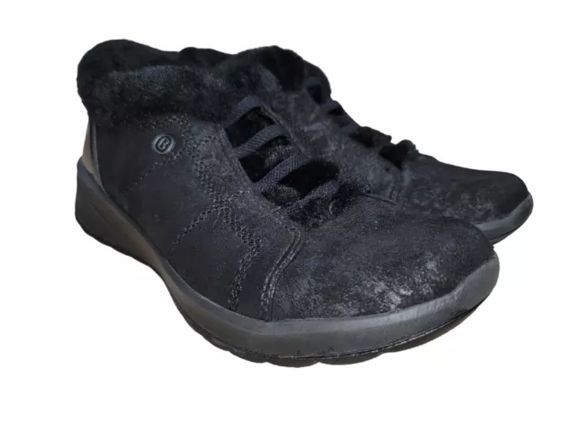 BZees Golden Women'sBlack Faux Fur Trim Slip-on Casual Booties Shoes Size 7.5 M